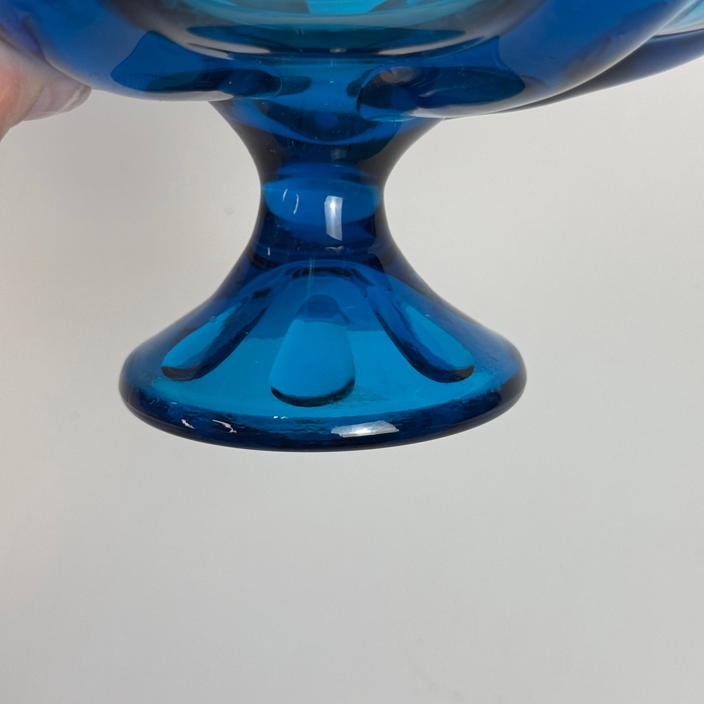 Viking Glass Blue Epic Bluenique Petal Compote Pedestal Bowl MCM Vintage 7" - Picture 6 of 7
